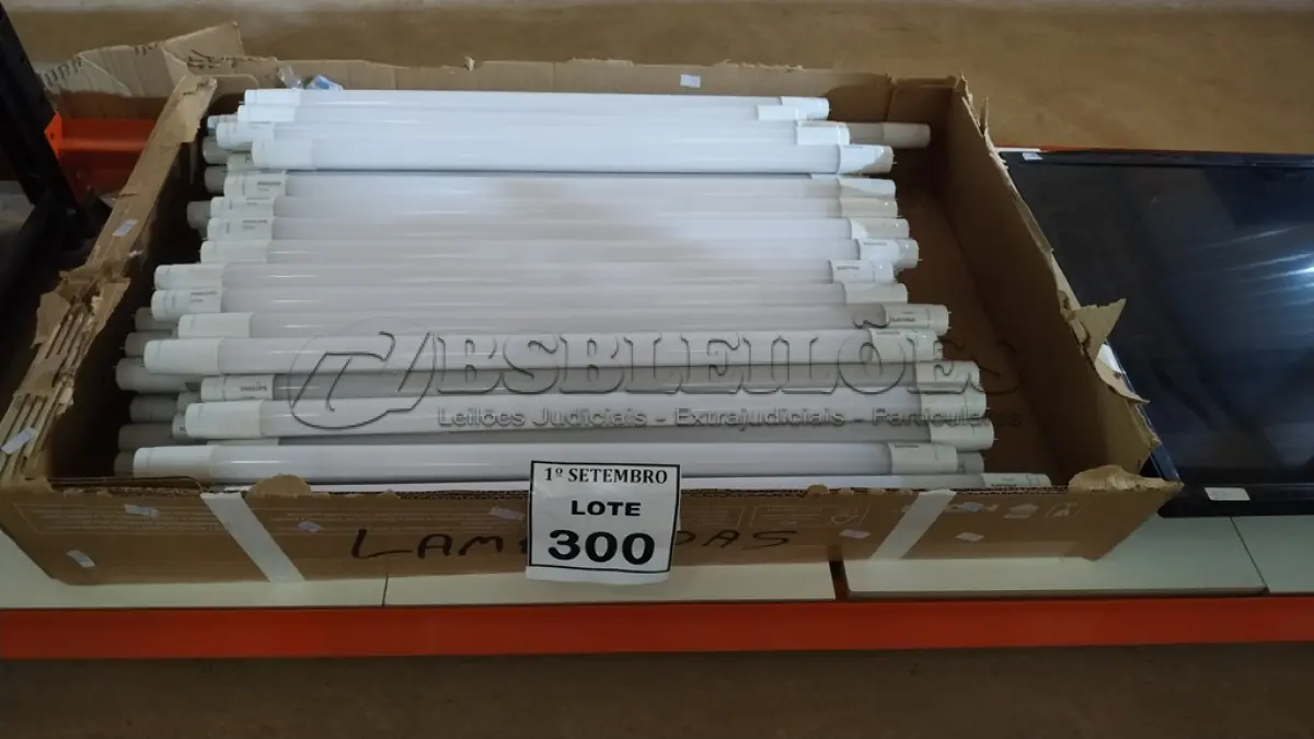 LOTE 300 - 01 LOTE COM GRANDE QUANTIDADE DE LÂMPADAS LED. (NO ESTADO) ATENÇÃO! FAZER A VISITAÇÃO ANTES DE ARREMATAR, NÃO SABEMOS SE FUNCIONA, LEILÃO NÃO TEM GARANTIA E NEM DEVOLUÇÃO, SUJEITO A POSSÍVEIS AVARIAS VISÍVEIS/OCULTAS E/OU AUSÊNCIA DE COMPONENTES.