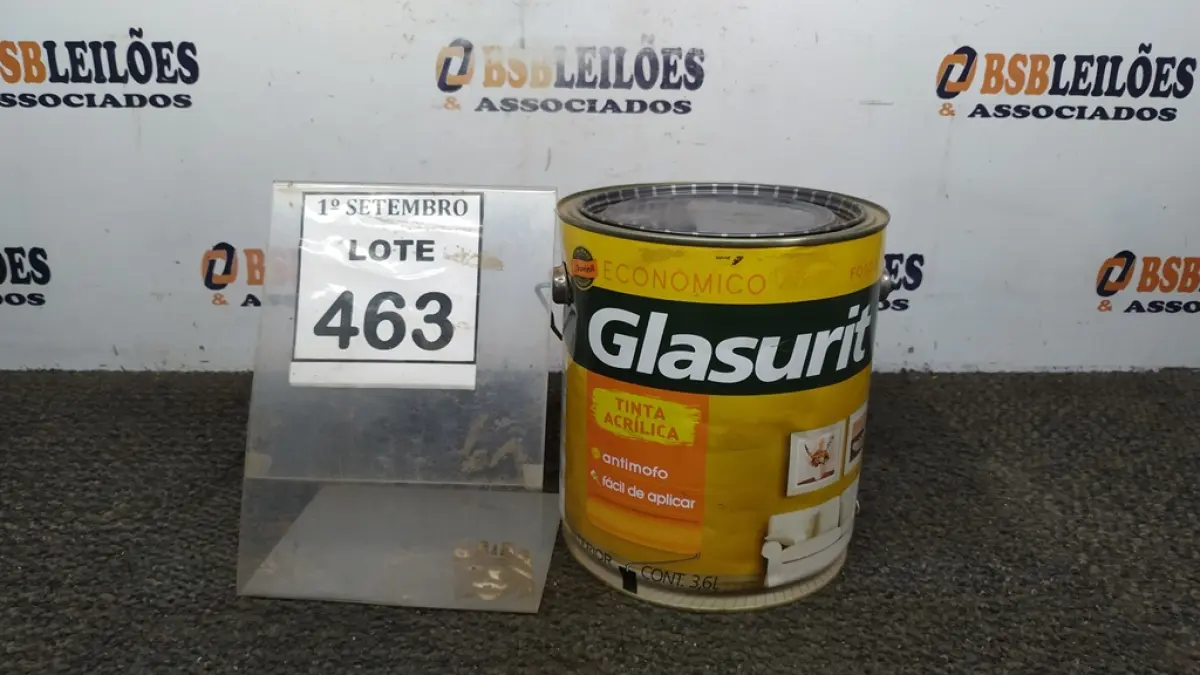 01 LATA DE TINTA ACRÍLICA 3,6L NA COR FOSCO CAMURÇA MARCA GLASURIT. (NO ESTADO) ATENÇÃO! FAZER A VISITAÇÃO ANTES DE ARREMATAR, NÃO SABEMOS SE FUNCIONA, LEILÃO NÃO TEM GARANTIA E NEM DEVOLUÇÃO, SUJEITO A POSSÍVEIS AVARIAS VISÍVEIS/OCULTAS E/OU AUSÊNCIA DE COMPONENTES.