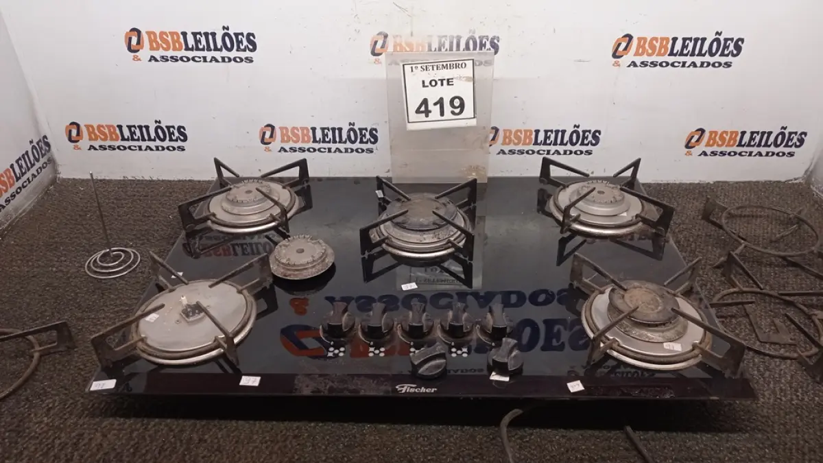 01 COOKTOP 05 BOCAS MARCA FISCHER. (NO ESTADO) ATENÇÃO! FAZER A VISITAÇÃO ANTES DE ARREMATAR, NÃO SABEMOS SE FUNCIONA. LEILÃO NÃO TEM GARANTIA E NEM DEVOLUÇÃO, SUJEITO A POSSÍVEIS AVARIAS VISÍVEIS/OCULTAS E/OU AUSÊNCIA DE COMPONENTES.