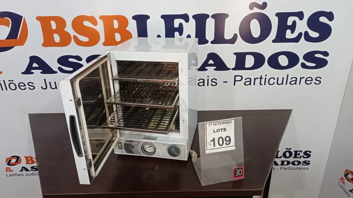 01 ESTUFA DE ESTERILIZAÇÃO E SECAGEM. (NO ESTADO) ATENÇÃO! FAZER A VISITAÇÃO ANTES DE ARREMATAR, NÃO SABEMOS SE FUNCIONA, LEILÃO NÃO TEM GARANTIA E NEM DEVOLUÇÃO, SUJEITO A POSSÍVEIS AVARIAS VISÍVEIS/OCULTAS E/OU AUSÊNCIA DE COMPONENTES.