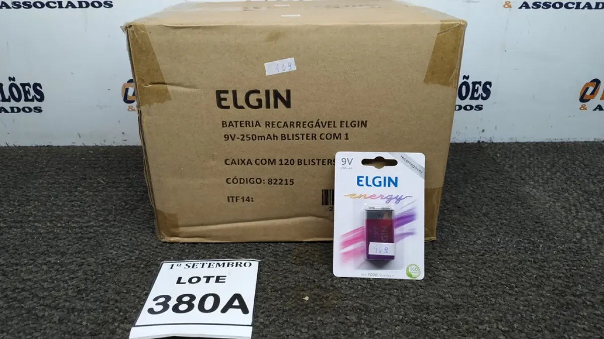 01 CAIXA COM 120 BLISTERS BATERIA RECARREGÁVEL ELGIN 9V-250MAH. (NO ESTADO) ATENÇÃO! FAZER A VISITAÇÃO ANTES DE ARREMATAR, NÃO SABEMOS SE FUNCIONA, LEILÃO NÃO TEM GARANTIA E NEM DEVOLUÇÃO, SUJEITO A POSSÍVEIS AVARIAS VISÍVEIS/OCULTAS E/OU AUSÊNCIA DE COMPONENTES.