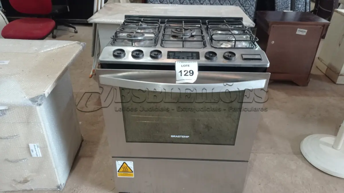 LOTE 129 - 01 FOGÃO 5 BOCAS BRASTEMP 220V IMCOMPLETO. (NO ESTADO EM QUE SE ENCONTRA. SUJEITO A AVARIAS OCULTAS/VISÍVEIS.) BH1522K