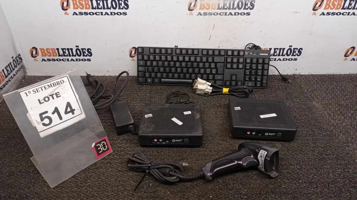 02 MINIS PC INIT, 01 TECLADO, 01 LEITOR DE CÓDIGO DE BARRAS  E CABOS.(NO ESTADO) ATENÇÃO! FAZER A VISITAÇÃO ANTES DE ARREMATAR, NÃO SABEMOS SE FUNCIONA, LEILÃO NÃO TEM GARANTIA E NEM DEVOLUÇÃO, SUJEITO A POSSÍVEIS AVARIAS VISÍVEIS/OCULTAS E/OU AUSÊNCIA DE COMPONENTES.