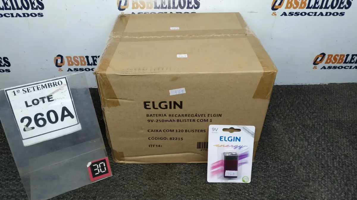 01 CAIXA COM 120 BLISTERS BATERIA RECARREGÁVEL ELGIN 9V-250MAH. (NO ESTADO) ATENÇÃO! FAZER A VISITAÇÃO ANTES DE ARREMATAR, NÃO SABEMOS SE FUNCIONA, LEILÃO NÃO TEM GARANTIA E NEM DEVOLUÇÃO, SUJEITO A POSSÍVEIS AVARIAS VISÍVEIS/OCULTAS E/OU AUSÊNCIA DE COMPONENTES.