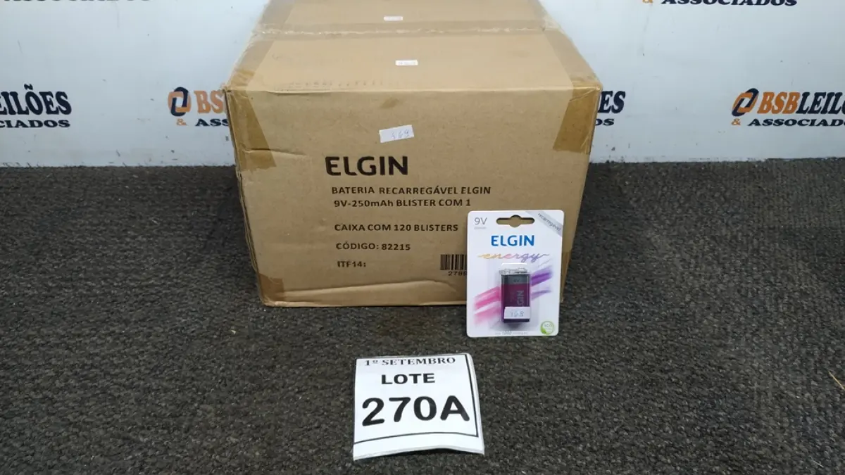01 CAIXA COM 120 BLISTERS BATERIA RECARREGÁVEL ELGIN 9V-250MAH. (NO ESTADO) ATENÇÃO! FAZER A VISITAÇÃO ANTES DE ARREMATAR, NÃO SABEMOS SE FUNCIONA, LEILÃO NÃO TEM GARANTIA E NEM DEVOLUÇÃO, SUJEITO A POSSÍVEIS AVARIAS VISÍVEIS/OCULTAS E/OU AUSÊNCIA DE COMPONENTES.