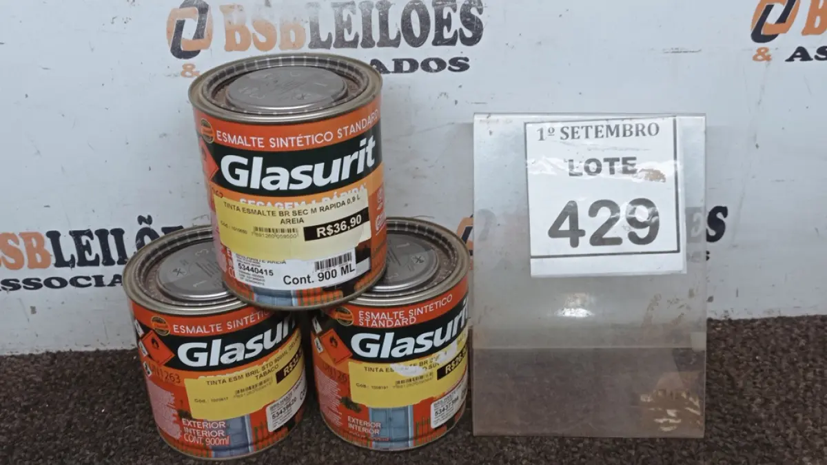 03 LATAS DE ESMALTE SINTÉTICO DE 900ML CORES VARIADAS MARCA GLASURIT. (NO ESTADO) ATENÇÃO! FAZER A VISITAÇÃO ANTES DE ARREMATAR, NÃO SABEMOS SE FUNCIONA, LEILÃO NÃO TEM GARANTIA E NEM DEVOLUÇÃO, SUJEITO A POSSÍVEIS AVARIAS VISÍVEIS/OCULTAS E/OU AUSÊNCIA DE COMPONENTES.