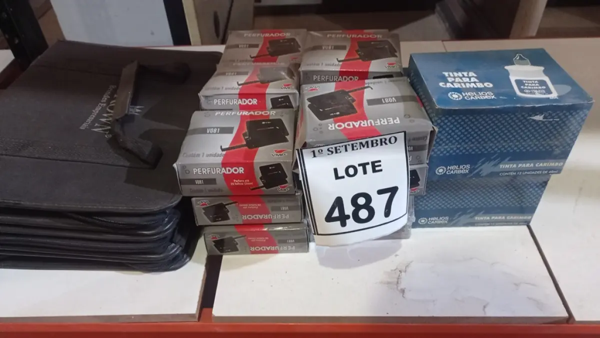 20 CAIXAS DE PERFURADORES DE PAPEL, 06 CAIXAS DE TINTA PARA CARIMBO E 01 PASTA PARA CANETAS. (NO ESTADO) ATENÇÃO! FAZER A VISITAÇÃO ANTES DE ARREMATAR, NÃO SABEMOS SE FUNCIONA, LEILÃO NÃO TEM GARANTIA E NEM DEVOLUÇÃO, SUJEITO A POSSÍVEIS AVARIAS VISÍVEIS/OCULTAS E/OU AUSÊNCIA DE COMPONENTES.