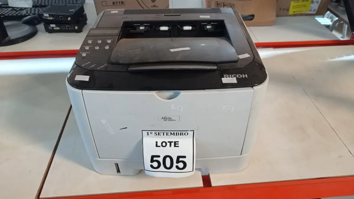 01 IMPRESSORA MARCA RICOH MODELO AFICIO SP 3510DN A. (NO ESTADO) ATENÇÃO! FAZER A VISITAÇÃO ANTES DE ARREMATAR, NÃO SABEMOS SE FUNCIONA, LEILÃO NÃO TEM GARANTIA E NEM DEVOLUÇÃO, SUJEITO A POSSÍVEIS AVARIAS VISÍVEIS/OCULTAS E/OU AUSÊNCIA DE COMPONENTES.