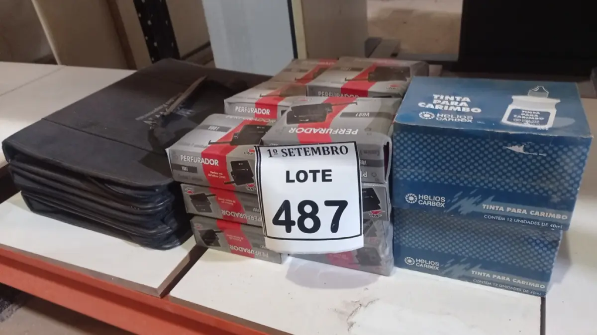 20 CAIXAS DE PERFURADORES DE PAPEL, 06 CAIXAS DE TINTA PARA CARIMBO E 01 PASTA PARA CANETAS. (NO ESTADO) ATENÇÃO! FAZER A VISITAÇÃO ANTES DE ARREMATAR, NÃO SABEMOS SE FUNCIONA, LEILÃO NÃO TEM GARANTIA E NEM DEVOLUÇÃO, SUJEITO A POSSÍVEIS AVARIAS VISÍVEIS/OCULTAS E/OU AUSÊNCIA DE COMPONENTES.