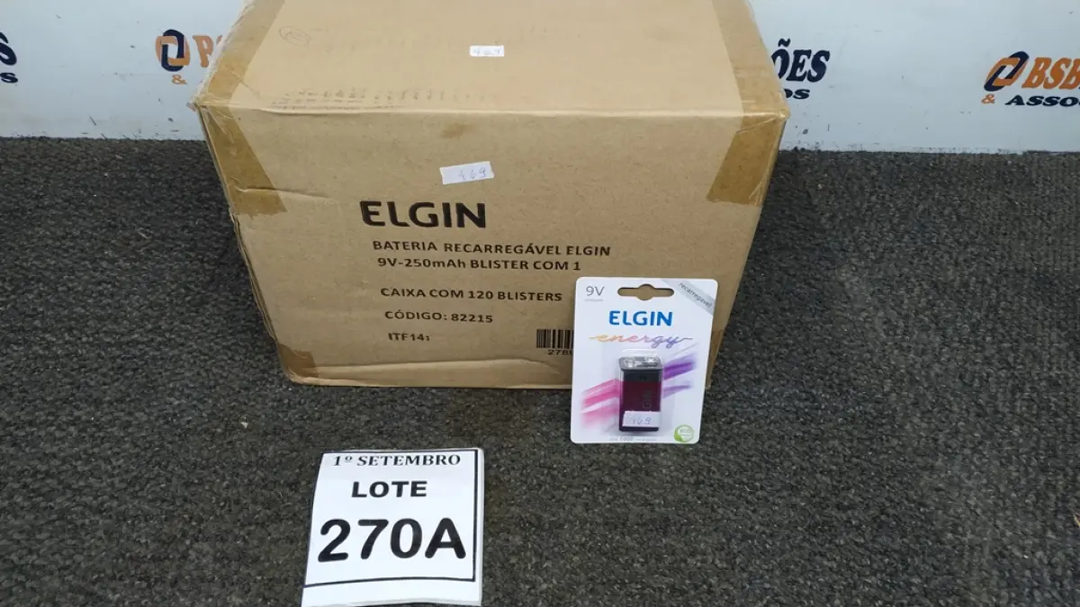 01 CAIXA COM 120 BLISTERS BATERIA RECARREGÁVEL ELGIN 9V-250MAH. (NO ESTADO) ATENÇÃO! FAZER A VISITAÇÃO ANTES DE ARREMATAR, NÃO SABEMOS SE FUNCIONA, LEILÃO NÃO TEM GARANTIA E NEM DEVOLUÇÃO, SUJEITO A POSSÍVEIS AVARIAS VISÍVEIS/OCULTAS E/OU AUSÊNCIA DE COMPONENTES.
