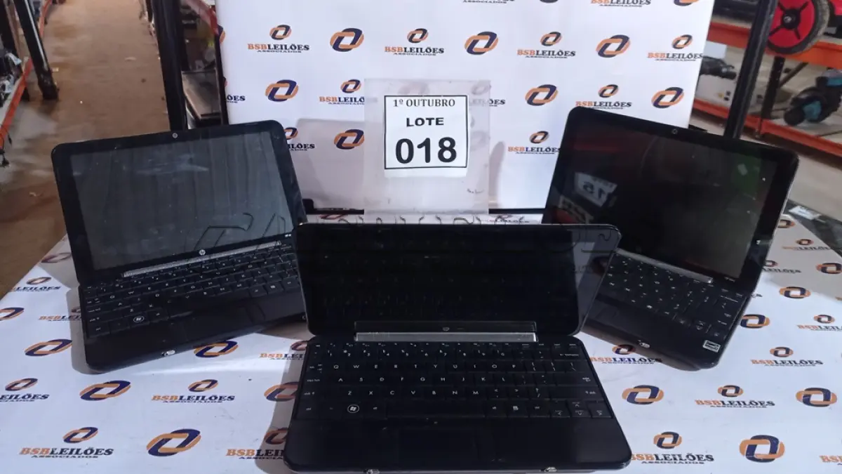 LOTE 018 - 03 NETBOOKS SEM BATERIA MARCA HP. (NO ESTADO) ATENÇÃO! FAZER A VISITAÇÃO ANTES DE ARREMATAR, NÃO SABEMOS SE FUNCIONA, LEILÃO NÃO TEM GARANTIA E NEM DEVOLUÇÃO, SUJEITO A POSSÍVEIS AVARIAS VISÍVEIS/OCULTAS E/OU AUSÊNCIA DE COMPONENTES.