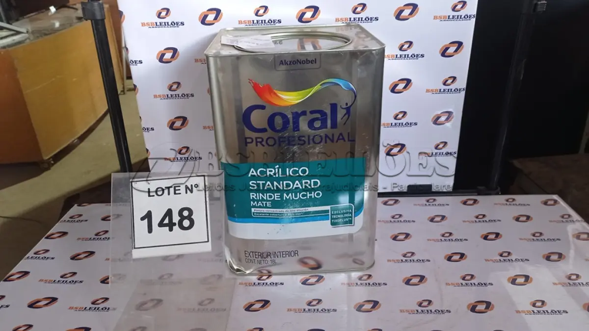 LOTE 148 - 01 LATA DE TINTA ACRILICA 18L NA COR BRANCA MARCA CORAL. (NO ESTADO, NÃO SABEMOS SE FUNCIONA. LEILÃO NÃO TEM GARANTIA E NEM DEVOLUÇÃO, SUJEITO A POSSÍVEIS AVARIAS VISÍVEIS/OCULTAS E/OU AUSÊNCIA DE COMPONENTES)