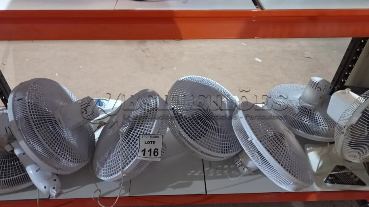 LOTE 116 - 07 VENTILADORES MARCAS VARIADAS. (NO ESTADO) ATENÇÃO! FAZER A VISITAÇÃO ANTES DE ARREMATAR, NÃO SABEMOS SE FUNCIONA, LEILÃO NÃO TEM GARANTIA E NEM DEVOLUÇÃO, SUJEITO A POSSÍVEIS AVARIAS VISÍVEIS/OCULTAS E/OU AUSÊNCIA DE COMPONENTES.