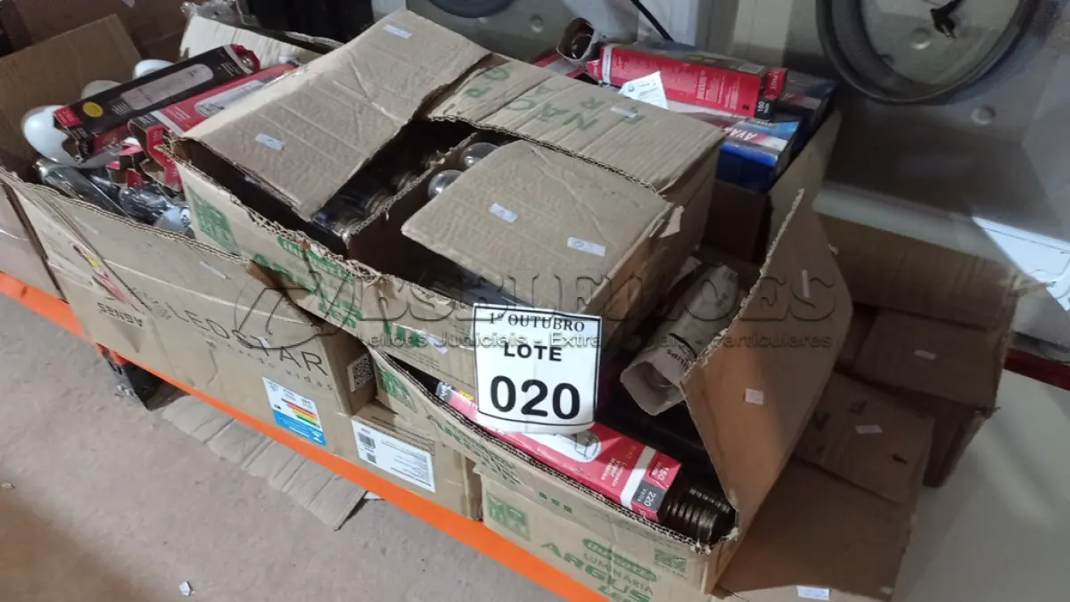 LOTE 020 - 01 LOTE COM GRANDE QUANTIDADE DE LÂMPADAS MARCAS E MODELOS DIVERSOS. (NO ESTADO) ATENÇÃO! FAZER A VISITAÇÃO ANTES DE ARREMATAR, NÃO SABEMOS SE FUNCIONA, LEILÃO NÃO TEM GARANTIA E NEM DEVOLUÇÃO, SUJEITO A POSSÍVEIS AVARIAS VISÍVEIS/OCULTAS E/OU AUSÊNCIA DE COMPONENTES.