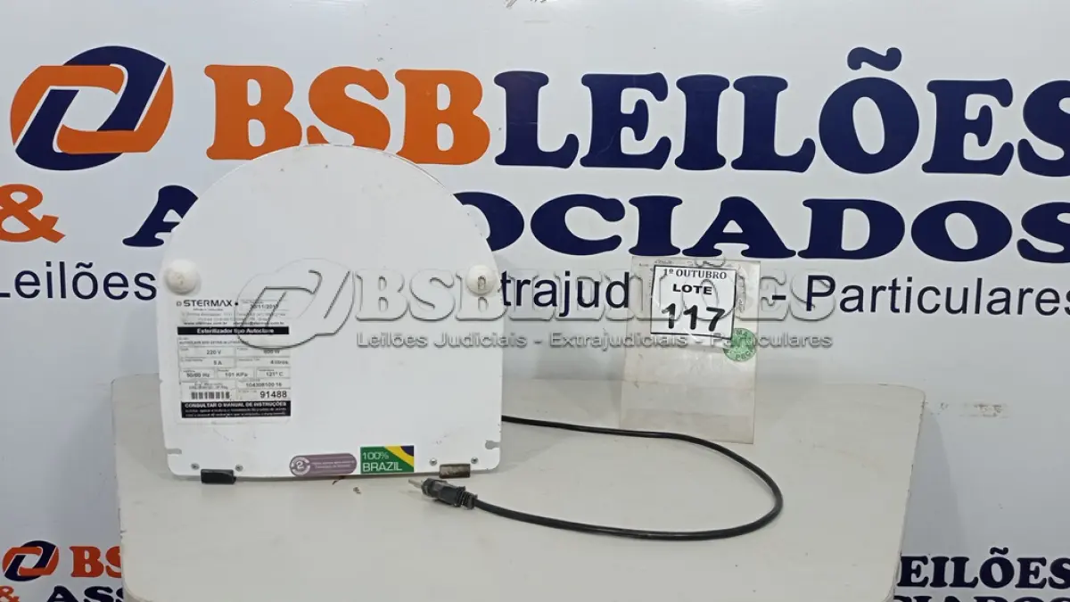 LOTE 117 - 01 AUTOCLAVE MARCA STERMAX. (NO ESTADO) ATENÇÃO! FAZER A VISITAÇÃO ANTES DE ARREMATAR, NÃO SABEMOS SE FUNCIONA, LEILÃO NÃO TEM GARANTIA E NEM DEVOLUÇÃO, SUJEITO A POSSÍVEIS AVARIAS VISÍVEIS/OCULTAS E/OU AUSÊNCIA DE COMPONENTES.
