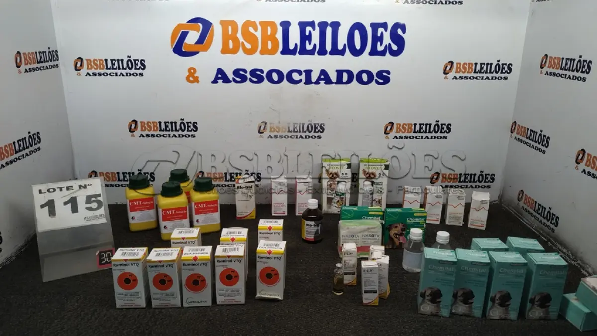 LOTE 115 - 01 LOTE DE REMÉDIOS VETERINÁRIOS DIVERSOS. (NO ESTADO, NÃO SABEMOS SE FUNCIONA. LEILÃO NÃO TEM GARANTIA E NEM DEVOLUÇÃO, SUJEITO A POSSÍVEIS AVARIAS VISÍVEIS/OCULTAS E/OU AUSÊNCIA DE COMPONENTES)