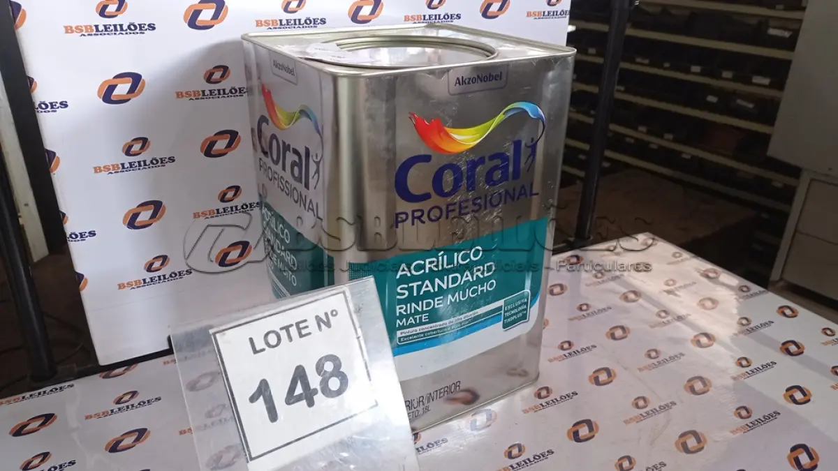 LOTE 148 - 01 LATA DE TINTA ACRILICA 18L NA COR BRANCA MARCA CORAL. (NO ESTADO, NÃO SABEMOS SE FUNCIONA. LEILÃO NÃO TEM GARANTIA E NEM DEVOLUÇÃO, SUJEITO A POSSÍVEIS AVARIAS VISÍVEIS/OCULTAS E/OU AUSÊNCIA DE COMPONENTES)