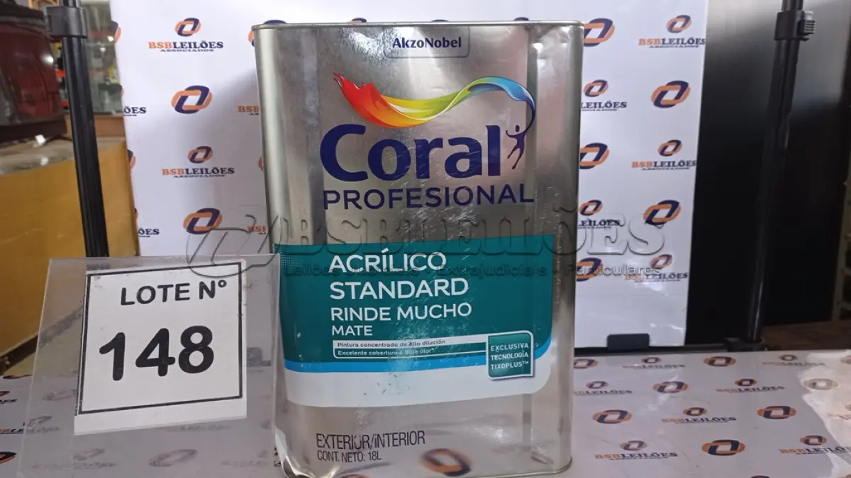 LOTE 148 - 01 LATA DE TINTA ACRILICA 18L NA COR BRANCA MARCA CORAL. (NO ESTADO, NÃO SABEMOS SE FUNCIONA. LEILÃO NÃO TEM GARANTIA E NEM DEVOLUÇÃO, SUJEITO A POSSÍVEIS AVARIAS VISÍVEIS/OCULTAS E/OU AUSÊNCIA DE COMPONENTES)
