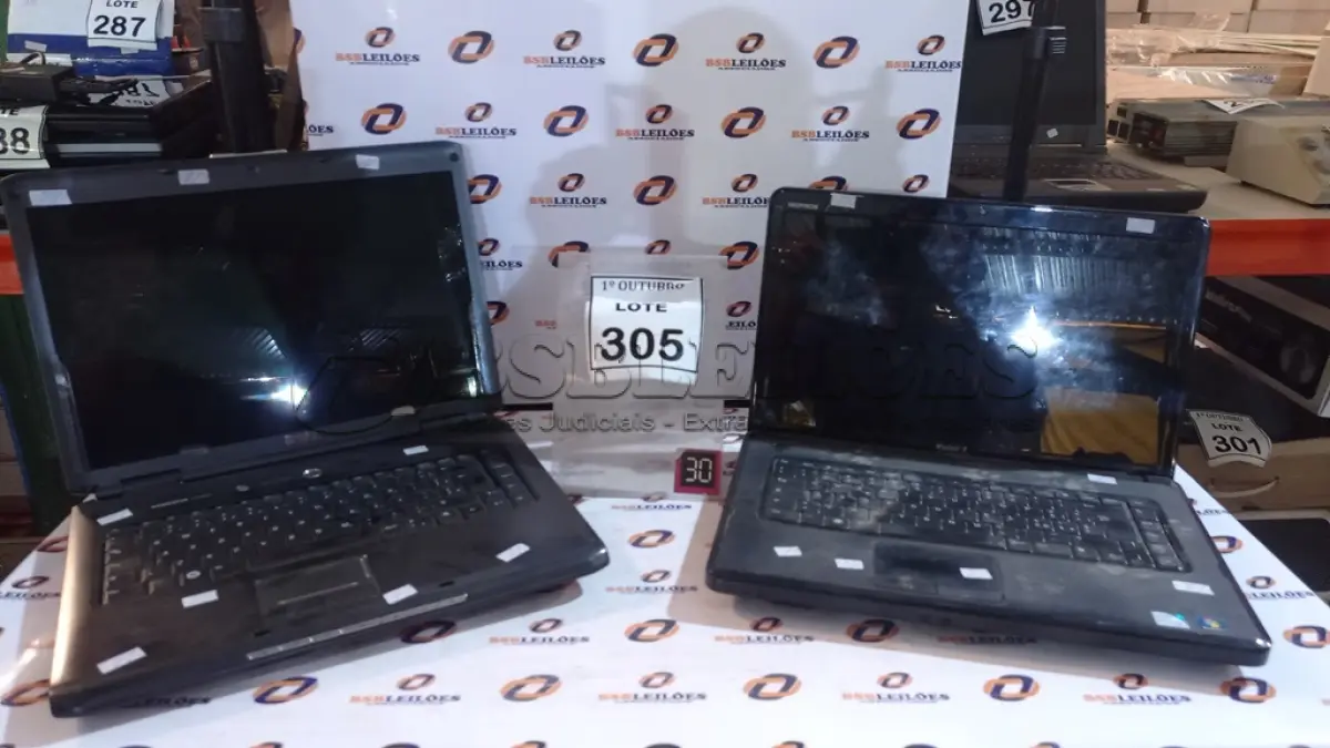 LOTE 305 - 02 NOTEBOOKS MARCA DELL. (NO ESTADO) ATENÇÃO! FAZER A VISITAÇÃO ANTES DE ARREMATAR, NÃO SABEMOS SE FUNCIONA, LEILÃO NÃO TEM GARANTIA E NEM DEVOLUÇÃO, SUJEITO A POSSÍVEIS AVARIAS VISÍVEIS/OCULTAS E/OU AUSÊNCIA DE COMPONENTES.