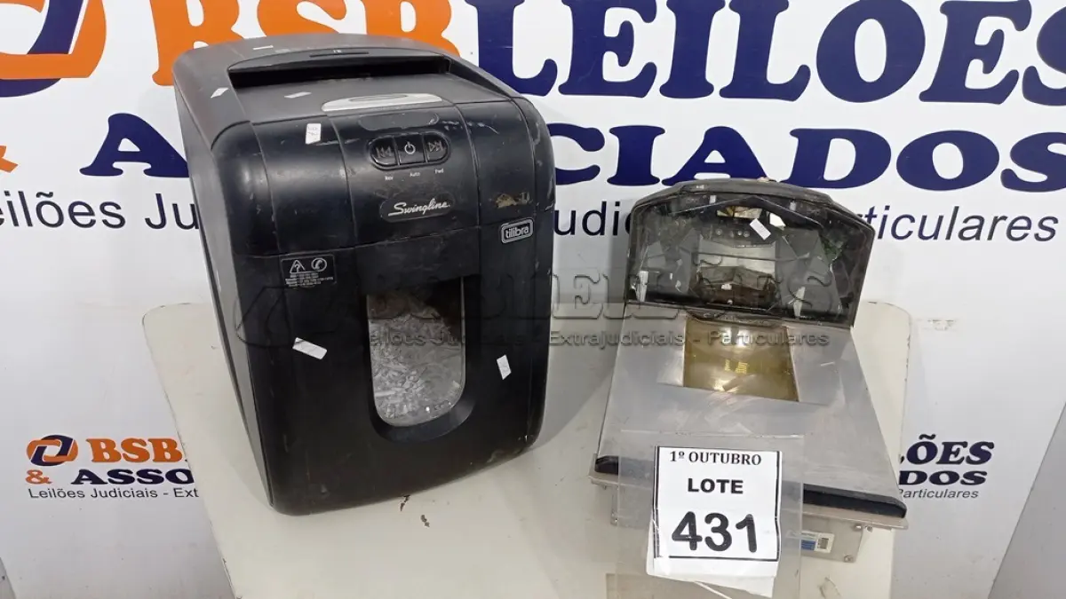 LOTE 431 - 01 FRAGMENTADORA DE PAPEL E 01 BALANÇA COM LEITORA FILIZOLA. (NO ESTADO) ATENÇÃO! FAZER A VISITAÇÃO ANTES DE ARREMATAR, NÃO SABEMOS SE FUNCIONA. LEILÃO NÃO TEM GARANTIA E NEM DEVOLUÇÃO, SUJEITO A POSSÍVEIS AVARIAS VISÍVEIS/OCULTAS E/OU AUSÊNCIA DE COMPONENTES.