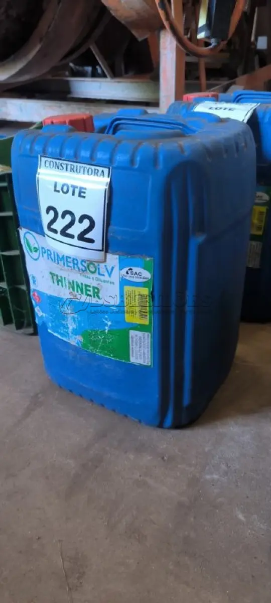 LOTE 222 - 01 GALÃO DE THINNER. (NO ESTADO) ATENÇÃO! FAZER A VISITAÇÃO ANTES DE ARREMATAR, NÃO SABEMOS SE FUNCIONA, LEILÃO NÃO TEM GARANTIA E NEM DEVOLUÇÃO, SUJEITO A POSSÍVEIS AVARIAS VISÍVEIS/OCULTAS E/OU AUSÊNCIA DE COMPONENTES.