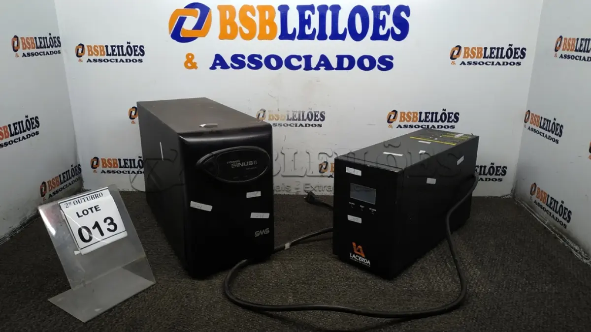 LOTE 013 - 02 NOBREAKS MARCAS LACERDA E SMS. (NO ESTADO) ATENÇÃO! FAZER A VISITAÇÃO ANTES DE ARREMATAR, NÃO SABEMOS SE FUNCIONA, LEILÃO NÃO TEM GARANTIA E NEM DEVOLUÇÃO, SUJEITO A POSSÍVEIS AVARIAS VISÍVEIS/OCULTAS E/OU AUSÊNCIA DE COMPONENTES.
