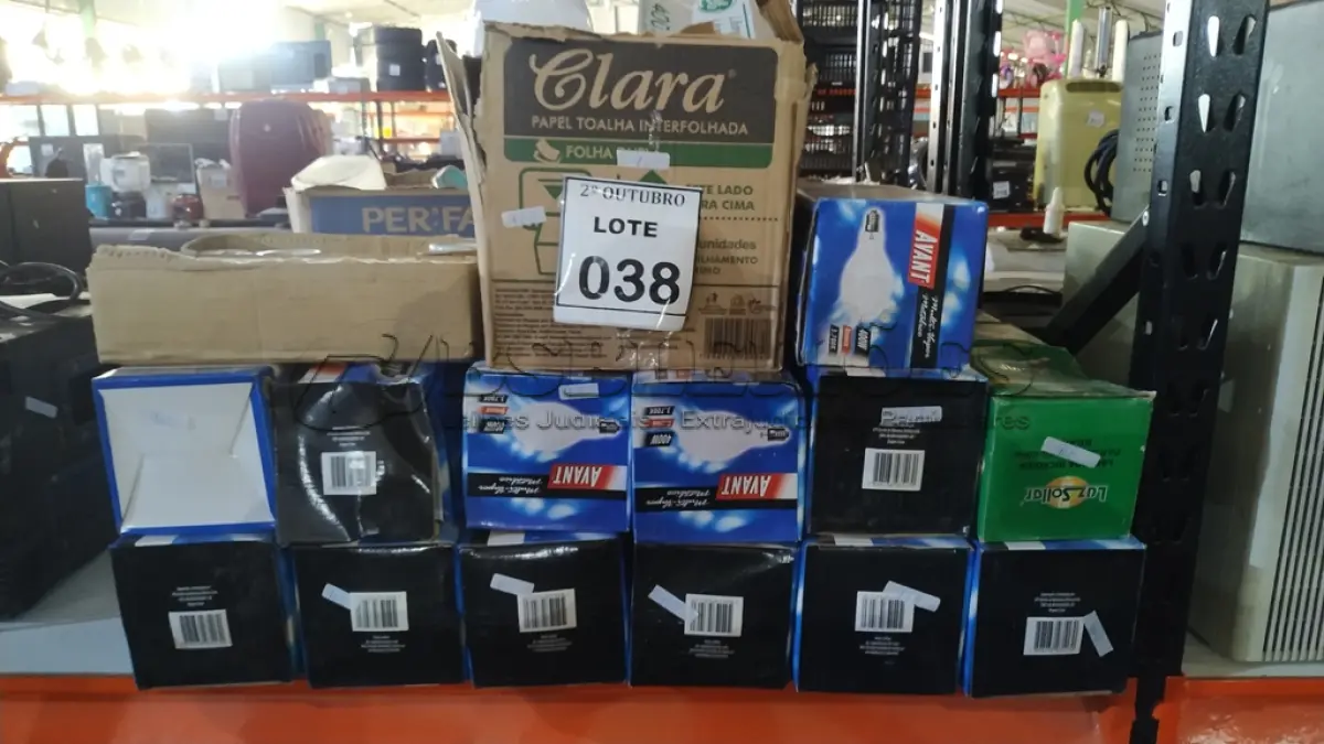 LOTE 038 - 01 LOTE COM GRANDE QUANTIDADE DE LÂMPADAS E BOCAIS DE MARCAS E MODELOS DIVERSOS. (NO ESTADO) ATENÇÃO! FAZER A VISITAÇÃO ANTES DE ARREMATAR, NÃO SABEMOS SE FUNCIONA, LEILÃO NÃO TEM GARANTIA E NEM DEVOLUÇÃO, SUJEITO A POSSÍVEIS AVARIAS VISÍVEIS/OCULTAS E/OU AUSÊNCIA DE COMPONENTES.