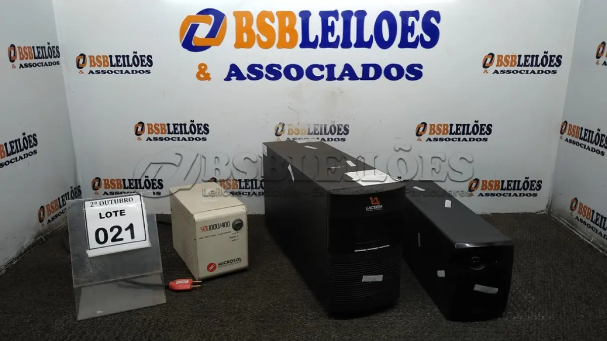 LOTE 021 - 02 NOBREAKS MARCAS LACERDA E 01 ESTABILIZADOR. (NO ESTADO) ATENÇÃO! FAZER A VISITAÇÃO ANTES DE ARREMATAR, NÃO SABEMOS SE FUNCIONA, LEILÃO NÃO TEM GARANTIA E NEM DEVOLUÇÃO, SUJEITO A POSSÍVEIS AVARIAS VISÍVEIS/OCULTAS E/OU AUSÊNCIA DE COMPONENTES.