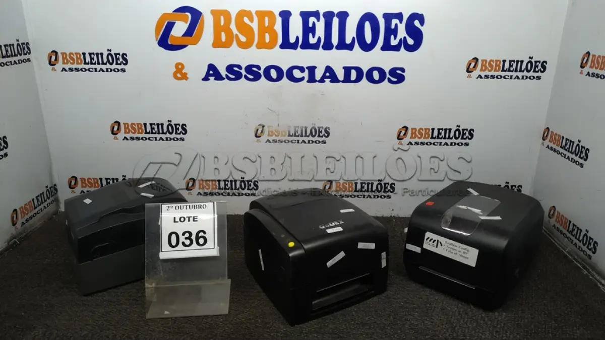 LOTE 036 - 02 IMPRESSORAS DE ETIQUETAS MARCA GODEX 01 IMPRESSORA DE ETIQUETA MARCA HONEYWELL. (NO ESTADO) ATENÇÃO! FAZER A VISITAÇÃO ANTES DE ARREMATAR, NÃO SABEMOS SE FUNCIONA, LEILÃO NÃO TEM GARANTIA E NEM DEVOLUÇÃO, SUJEITO A POSSÍVEIS AVARIAS VISÍVEIS/OCULTAS E/OU AUSÊNCIA DE COMPONENTES.
