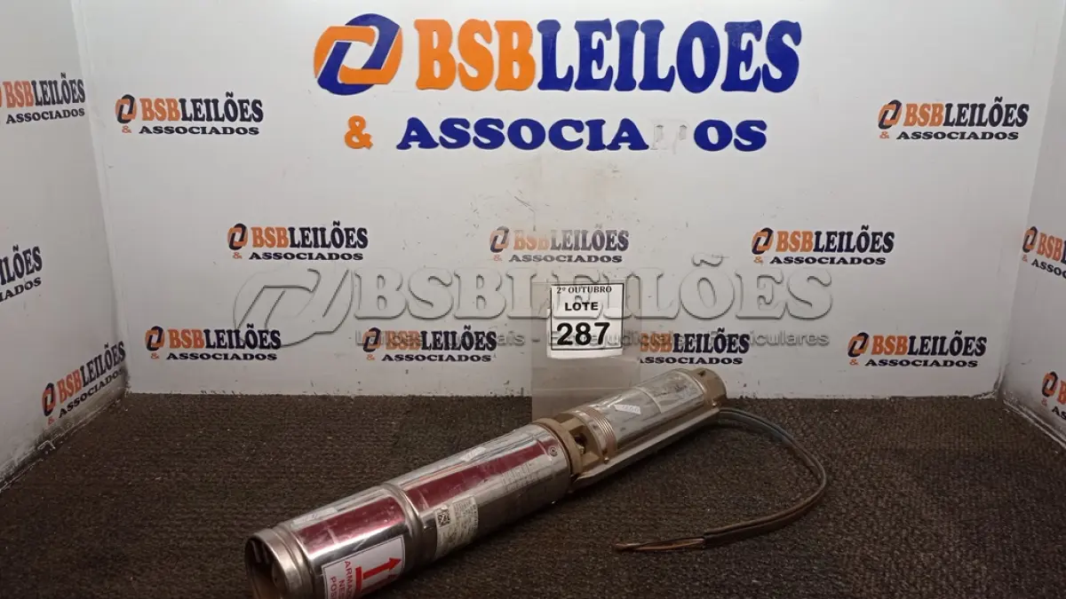 LOTE 287 - 01 BOMBA SUBMERSA. (NO ESTADO) ATENÇÃO! FAZER A VISITAÇÃO ANTES DE ARREMATAR, NÃO SABEMOS SE FUNCIONA, LEILÃO NÃO TEM GARANTIA E NEM DEVOLUÇÃO, SUJEITO A POSSÍVEIS AVARIAS VISÍVEIS/OCULTAS E/OU AUSÊNCIA DE COMPONENTES.
