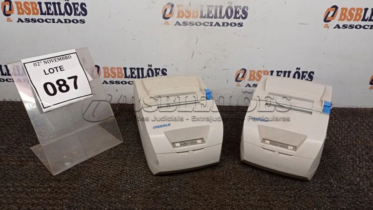 LOTE 087 - 02 IMPRESSORAS DE CUPOM SEM FONTE MARCA DIEBOLD. (NO ESTADO) ATENÇÃO! FAZER A VISITAÇÃO ANTES DE ARREMATAR, NÃO SABEMOS SE FUNCIONA, LEILÃO NÃO TEM GARANTIA E NEM DEVOLUÇÃO, SUJEITO A POSSÍVEIS AVARIAS VISÍVEIS/OCULTAS E/OU AUSÊNCIA DE COMPONENTES.