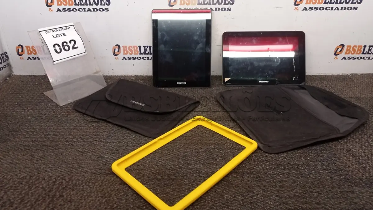 LOTE 062 - 02 TABLETS MARCA POSITIVO COM CAPA. (NO ESTADO) ATENÇÃO! FAZER A VISITAÇÃO ANTES DE ARREMATAR, NÃO SABEMOS SE FUNCIONA, LEILÃO NÃO TEM GARANTIA E NEM DEVOLUÇÃO, SUJEITO A POSSÍVEIS AVARIAS VISÍVEIS/OCULTAS E/OU AUSÊNCIA DE COMPONENTES.