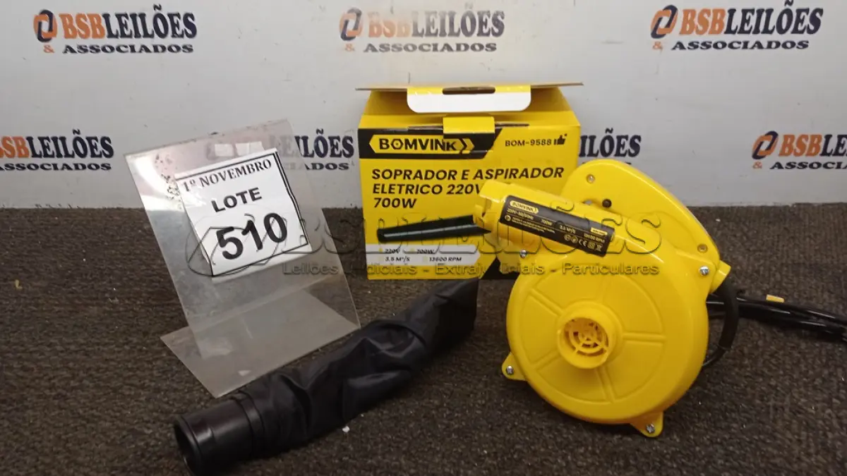 LOTE 510 - 01 SOPRADOR E ASPIRADOR ELÉTRICO 220V 700W 13600RPM (PRODUTO NOVO) (NO ESTADO) ATENÇÃO! FAZER A VISITAÇÃO ANTES DE ARREMATAR, NÃO SABEMOS SE FUNCIONA, LEILÃO NÃO TEM GARANTIA E NEM DEVOLUÇÃO, SUJEITO A POSSÍVEIS AVARIAS VISÍVEIS/OCULTAS E/OU AUSÊNCIA DE COMPONENTES.