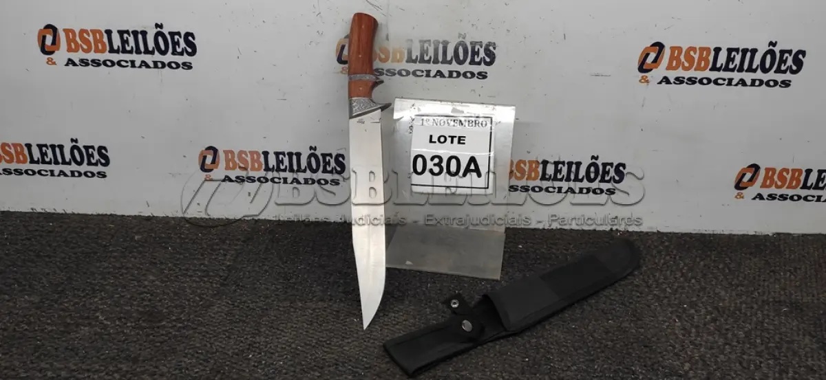 LOTE 030 - 01 FACA IMPORTADA AÇO INOXIDÁVEL CABO EM MADEIRA FULL TANG BAINHA DE NYLON TAMANHO TOTAL 38CM PESO 416G JÁ AFIADA  