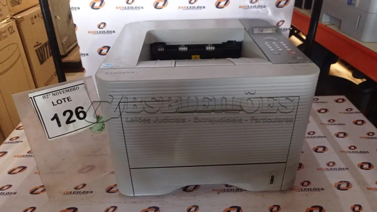 LOTE 126 - 01 IMPRESSORA MODELO ML-3750ND MARCA SAMSUNG. (NO ESTADO) ATENÇÃO! FAZER A VISITAÇÃO ANTES DE ARREMATAR, NÃO SABEMOS SE FUNCIONA, LEILÃO NÃO TEM GARANTIA E NEM DEVOLUÇÃO, SUJEITO A POSSÍVEIS AVARIAS VISÍVEIS/OCULTAS E/OU AUSÊNCIA DE COMPONENTES.