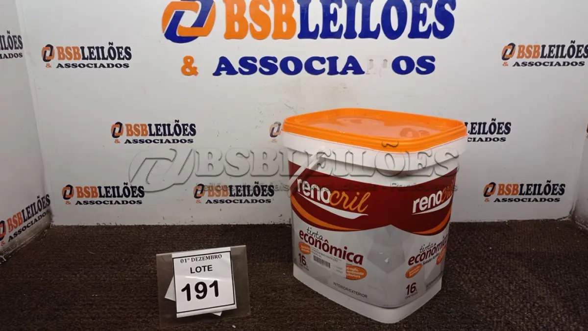 LOTE 191 - 01 LATA DE TINTA ACRÍLICA DE 16L NA COR BRANCO NEVE MARCA RENOCRIL. (NO ESTADO) ATENÇÃO! FAZER A VISITAÇÃO ANTES DE ARREMATAR, NÃO SABEMOS SE FUNCIONA, LEILÃO NÃO TEM GARANTIA E NEM DEVOLUÇÃO, SUJEITO A POSSÍVEIS AVARIAS VISÍVEIS/OCULTAS E/OU AUSÊNCIA DE COMPONENTES.