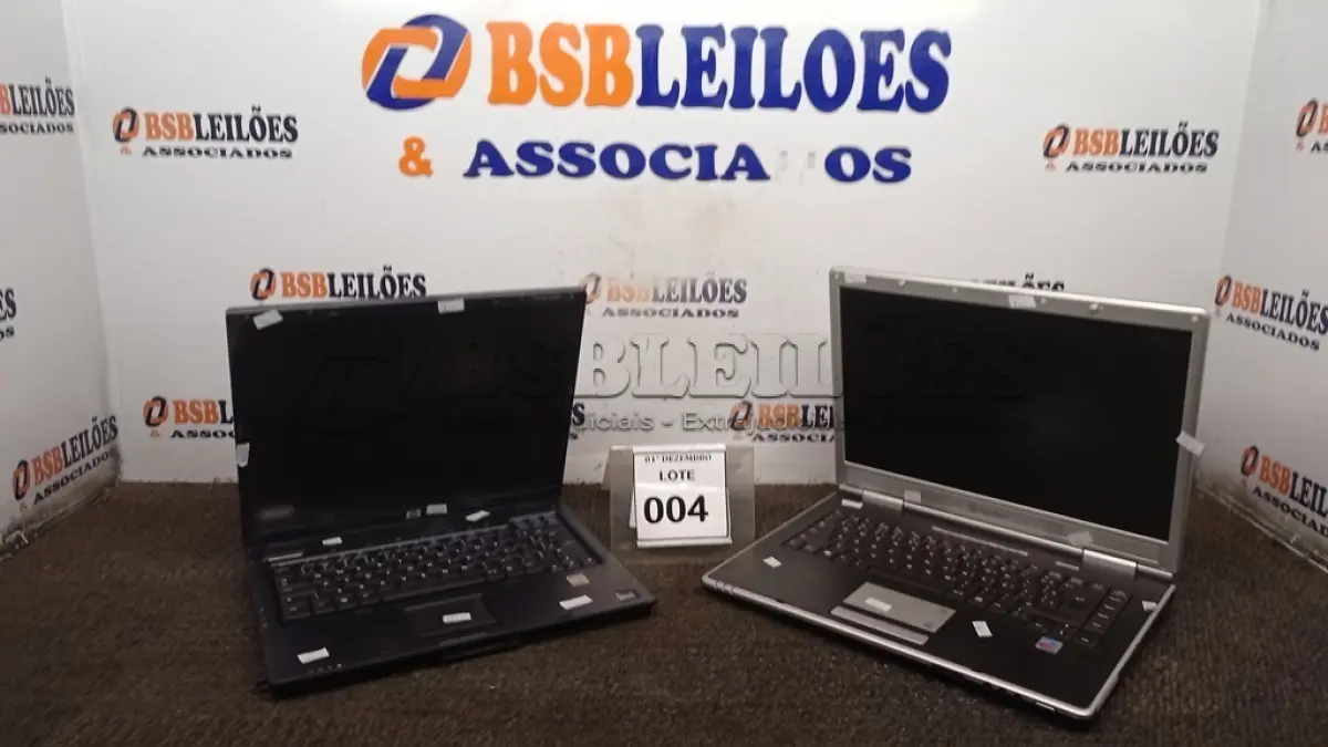 LOTE 004 - 02 NOTEBOOKS MARCAS ITAUTEC E HP. (NO ESTADO) ATENÇÃO! FAZER A VISITAÇÃO ANTES DE ARREMATAR, NÃO SABEMOS SE FUNCIONA, LEILÃO NÃO TEM GARANTIA E NEM DEVOLUÇÃO, SUJEITO A POSSÍVEIS AVARIAS VISÍVEIS/OCULTAS E/OU AUSÊNCIA DE COMPONENTES.