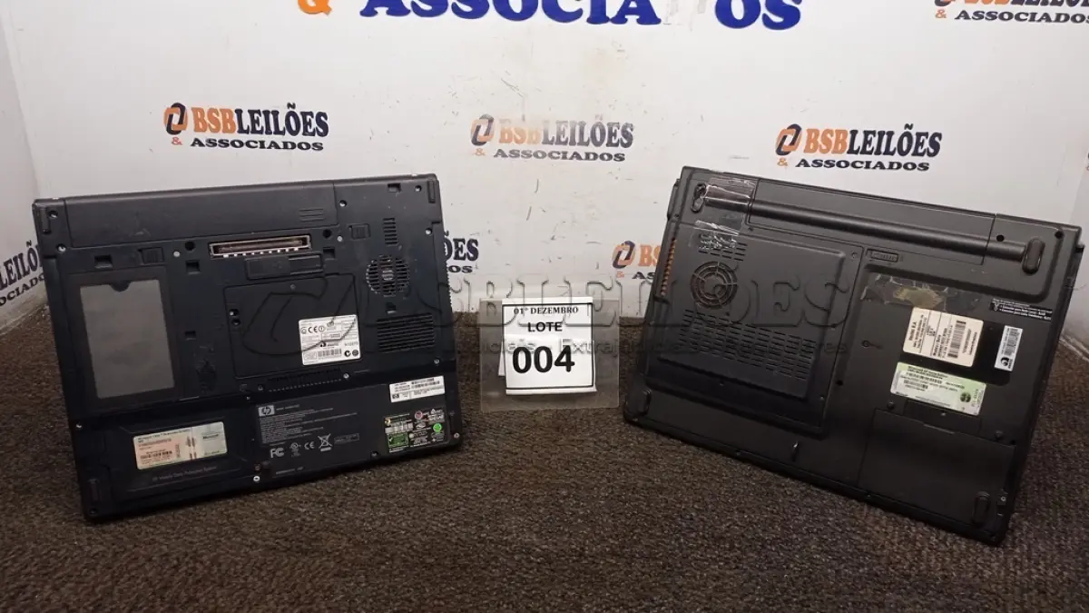 LOTE 004 - 02 NOTEBOOKS MARCAS ITAUTEC E HP. (NO ESTADO) ATENÇÃO! FAZER A VISITAÇÃO ANTES DE ARREMATAR, NÃO SABEMOS SE FUNCIONA, LEILÃO NÃO TEM GARANTIA E NEM DEVOLUÇÃO, SUJEITO A POSSÍVEIS AVARIAS VISÍVEIS/OCULTAS E/OU AUSÊNCIA DE COMPONENTES.