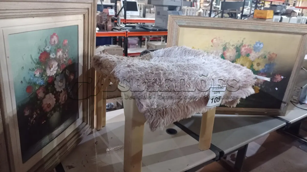 LOTE 105 - 01 TAPETE, 02 QUADROS E 01 MESA DE CENTRO SEM TAMPO. (NO ESTADO) ATENÇÃO! FAZER A VISITAÇÃO ANTES DE ARREMATAR, NÃO SABEMOS SE FUNCIONA, LEILÃO NÃO TEM GARANTIA E NEM DEVOLUÇÃO, SUJEITO A POSSÍVEIS AVARIAS VISÍVEIS/OCULTAS E/OU AUSÊNCIA DE COMPONENTES.