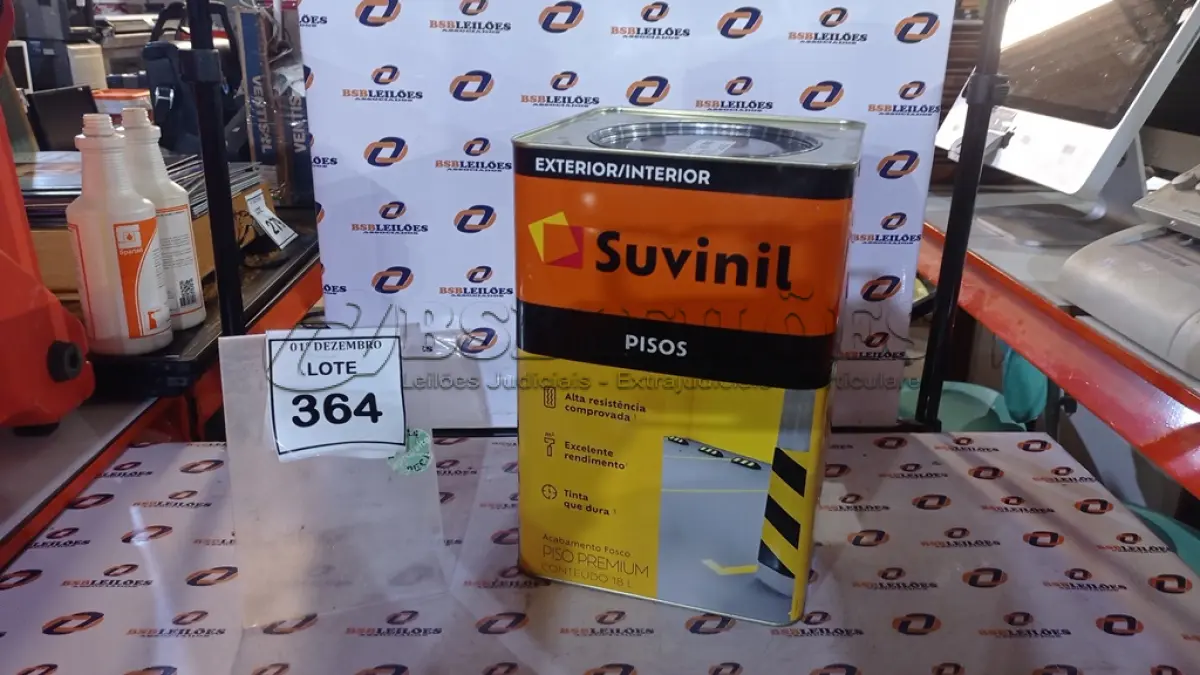 LOTE 364 - 01 TINTA DE PISOS EXTERIOR 18L NA COR FOSCO CINZA ESCURO MARCA SUVINIL. (NO ESTADO) ATENÇÃO! FAZER A VISITAÇÃO ANTES DE ARREMATAR, NÃO SABEMOS SE FUNCIONA, LEILÃO NÃO TEM GARANTIA E NEM DEVOLUÇÃO, SUJEITO A POSSÍVEIS AVARIAS VISÍVEIS/OCULTAS E/OU AUSÊNCIA DE COMPONENTES.