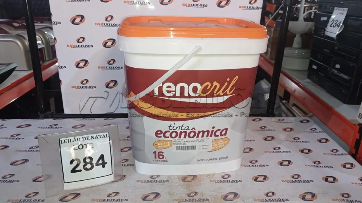 LOTE 284 - 01 BALDE DE TINTA ECONÔMICA DE 16L NA COR BRANCO NEVE MARCA RENOCRIL. (NO ESTADO) ATENÇÃO! FAZER A VISITAÇÃO ANTES DE ARREMATAR, NÃO SABEMOS SE FUNCIONA, LEILÃO NÃO TEM GARANTIA E NEM DEVOLUÇÃO, SUJEITO A POSSÍVEIS AVARIAS VISÍVEIS/OCULTAS E/OU AUSÊNCIA DE COMPONENTES.