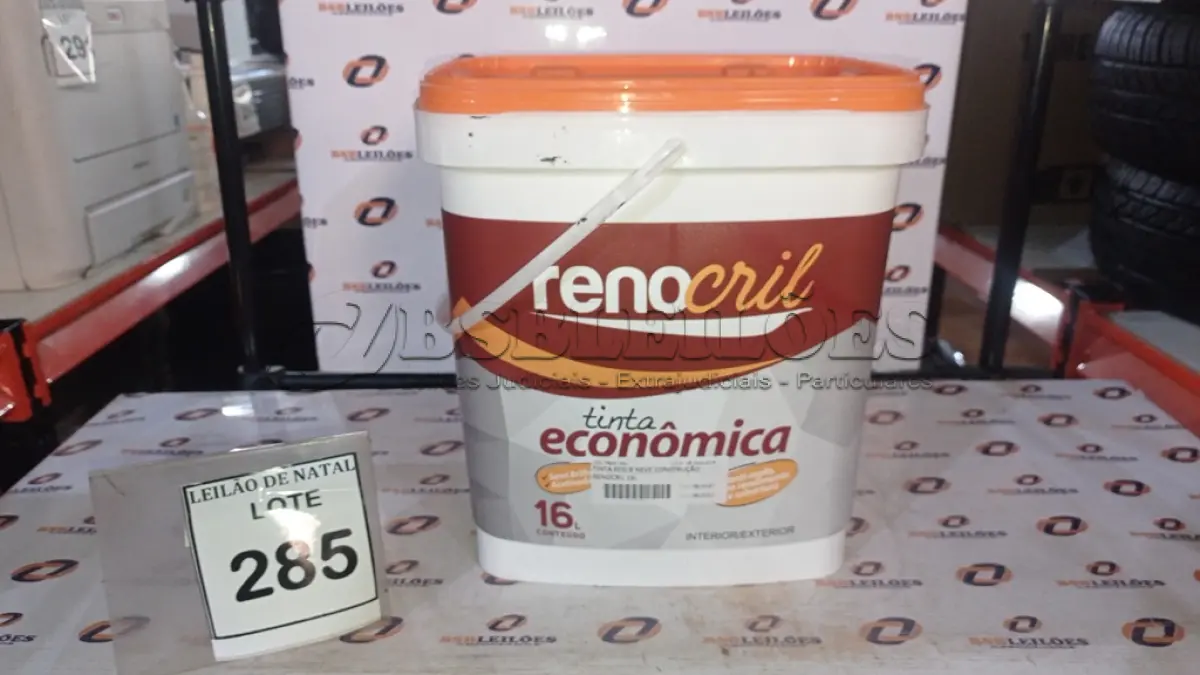 LOTE 285 - 01 BALDE DE TINTA ECONÔMICA DE 16L NA COR BRANCO NEVE MARCA RENOCRIL. (NO ESTADO) ATENÇÃO! FAZER A VISITAÇÃO ANTES DE ARREMATAR, NÃO SABEMOS SE FUNCIONA, LEILÃO NÃO TEM GARANTIA E NEM DEVOLUÇÃO, SUJEITO A POSSÍVEIS AVARIAS VISÍVEIS/OCULTAS E/OU AUSÊNCIA DE COMPONENTES.