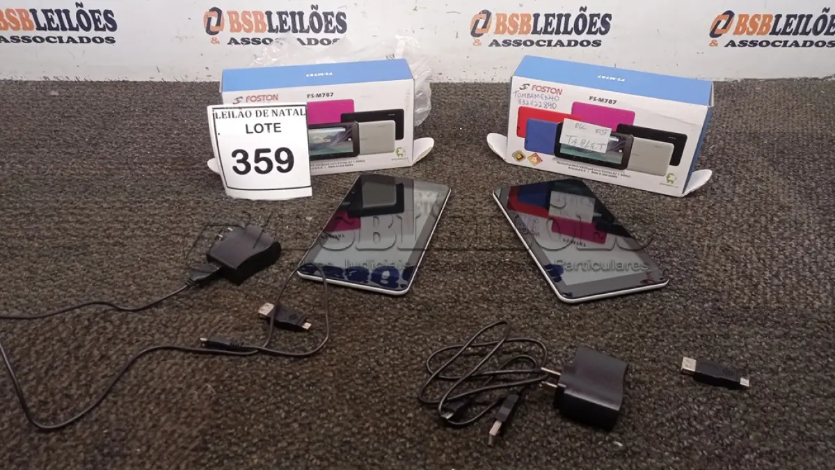LOTE 359 - 02 TABLETS MARCA FOSOTN COM CRREGADOR. (NO ESTADO) ATENÇÃO! FAZER A VISITAÇÃO ANTES DE ARREMATAR, NÃO SABEMOS SE FUNCIONA, LEILÃO NÃO TEM GARANTIA E NEM DEVOLUÇÃO, SUJEITO A POSSÍVEIS AVARIAS VISÍVEIS/OCULTAS E/OU AUSÊNCIA DE COMPONENTES.