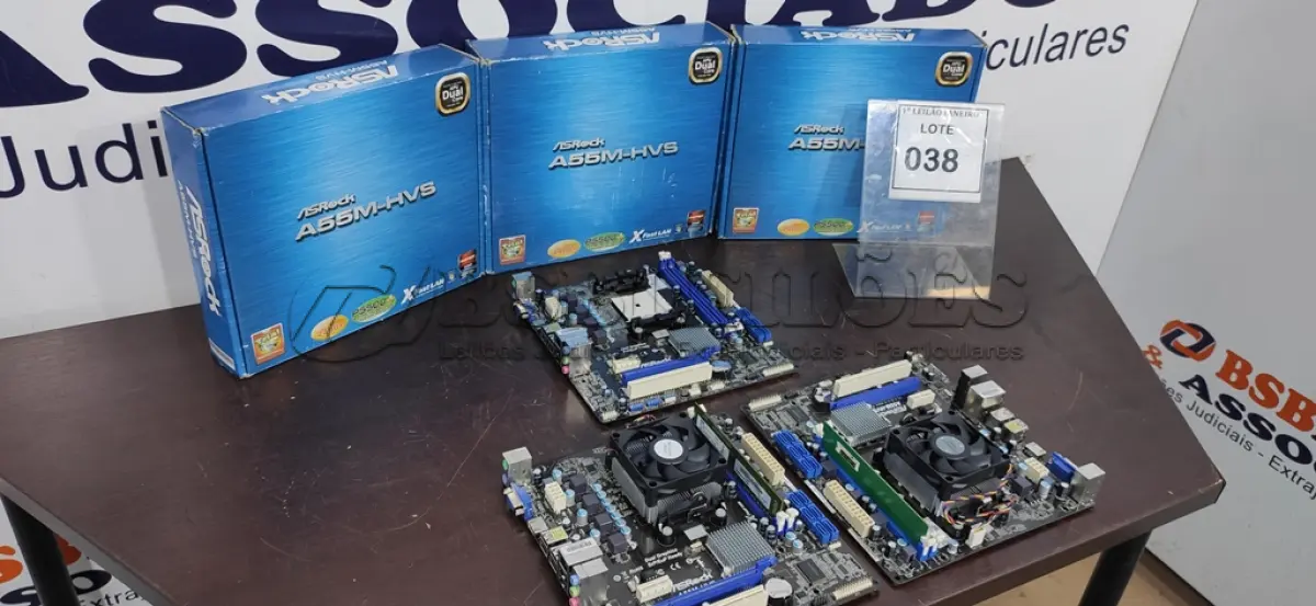 LOTE 038 - 03 PLACAS MÃE MODELO A55M-HVS MARCA ASROCK.  (NO ESTADO) ATENÇÃO! FAZER A VISITAÇÃO ANTES DE ARREMATAR, NÃO SABEMOS SE FUNCIONA. LEILÃO NÃO TEM GARANTIA E NEM DEVOLUÇÃO, SUJEITO A POSSÍVEIS AVARIAS VISÍVEIS/OCULTAS E/OU AUSÊNCIA DE COMPONENTES.