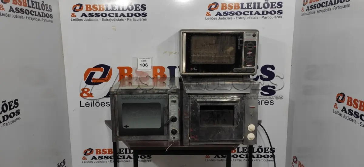 LOTE 106 - 03 FORNOS ELÉTRICOS DE MARCAS E MODELOS DIVERSOS.  (NO ESTADO) ATENÇÃO! FAZER A VISITAÇÃO ANTES DE ARREMATAR, NÃO SABEMOS SE FUNCIONA. LEILÃO NÃO TEM GARANTIA E NEM DEVOLUÇÃO, SUJEITO A POSSÍVEIS AVARIAS VISÍVEIS/OCULTAS E/OU AUSÊNCIA DE COMPONENTES.