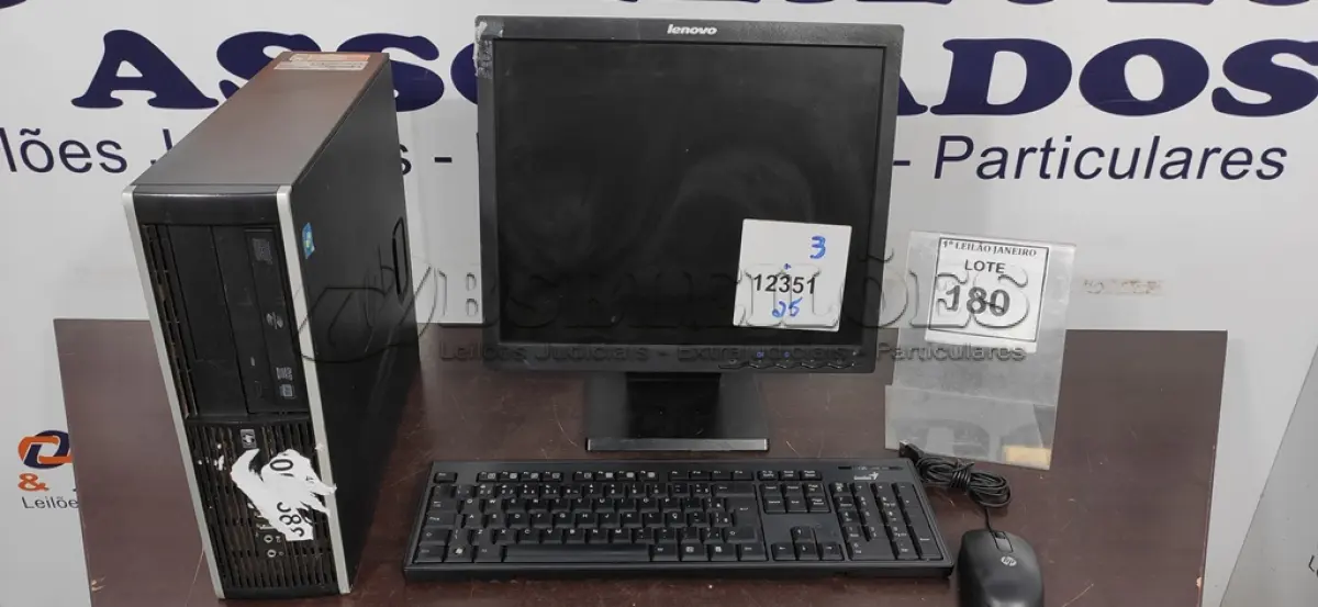 LOTE 180 - 01 CPU MARCA HP, 01 MONITOR MARCA LENOVO, 01 TECLADO E 01 MOUSE.  (NO ESTADO) ATENÇÃO! FAZER A VISITAÇÃO ANTES DE ARREMATAR, NÃO SABEMOS SE FUNCIONA. LEILÃO NÃO TEM GARANTIA E NEM DEVOLUÇÃO, SUJEITO A POSSÍVEIS AVARIAS VISÍVEIS/OCULTAS E/OU AUSÊNCIA DE COMPONENTES.