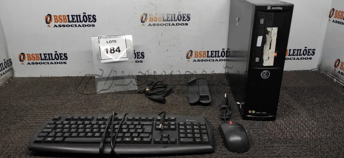 LOTE 184 - 01 CPU INFORWAY 4GB HD 500, 01 MOUSE , 01 TECLADO , 01 BASE DE CPU, 01 CABO DE FORÇA. (NO ESTADO) ATENÇÃO! FAZER A VISITAÇÃO ANTES DE ARREMATAR, NÃO SABEMOS SE FUNCIONA. LEILÃO NÃO TEM GARANTIA E NEM DEVOLUÇÃO, SUJEITO A POSSÍVEIS AVARIAS VISÍVEIS/OCULTAS E/OU AUSÊNCIA DE COMPONENTES.