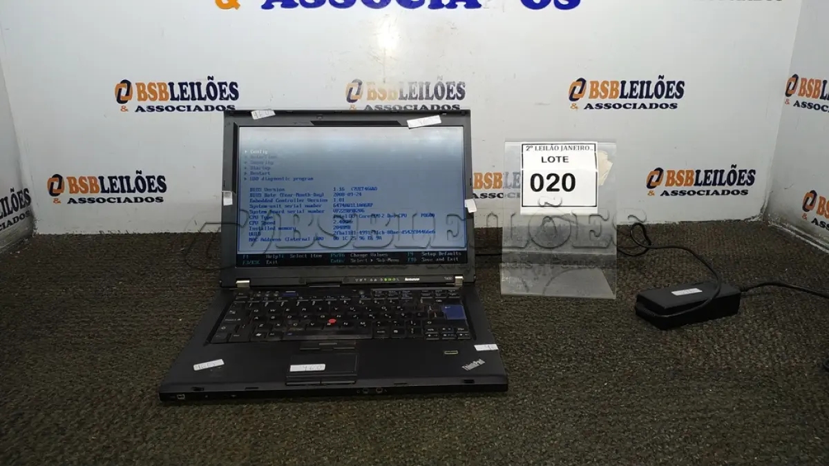 LOTE 020 - 01 NOTEBOOK MARCA LENOVO SÉRIE THINKPAD COM FONTE. (NO ESTADO) ATENÇÃO! FAZER A VISITAÇÃO ANTES DE ARREMATAR, NÃO SABEMOS SE FUNCIONA. LEILÃO NÃO TEM GARANTIA E NEM DEVOLUÇÃO, SUJEITO A POSSÍVEIS AVARIAS VISÍVEIS/OCULTAS E/OU AUSÊNCIA DE COMPONENTES.