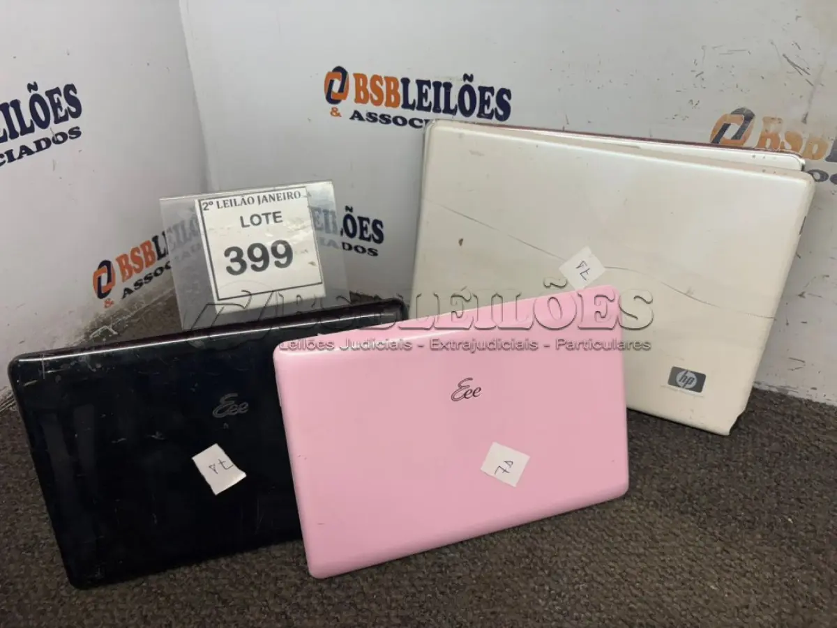 LOTE 399 - 03 NETBOOKS MARCA ASUS E 01 NOTEBOOK MARCA HP PARA RETIRADA DE PEÇAS. (NO ESTADO) ATENÇÃO! FAZER A VISITAÇÃO ANTES DE ARREMATAR, NÃO SABEMOS SE FUNCIONA. LEILÃO NÃO TEM GARANTIA E NEM DEVOLUÇÃO, SUJEITO A POSSÍVEIS AVARIAS VISÍVEIS/OCULTAS E/OU AUSÊNCIA DE COMPONENTES.
