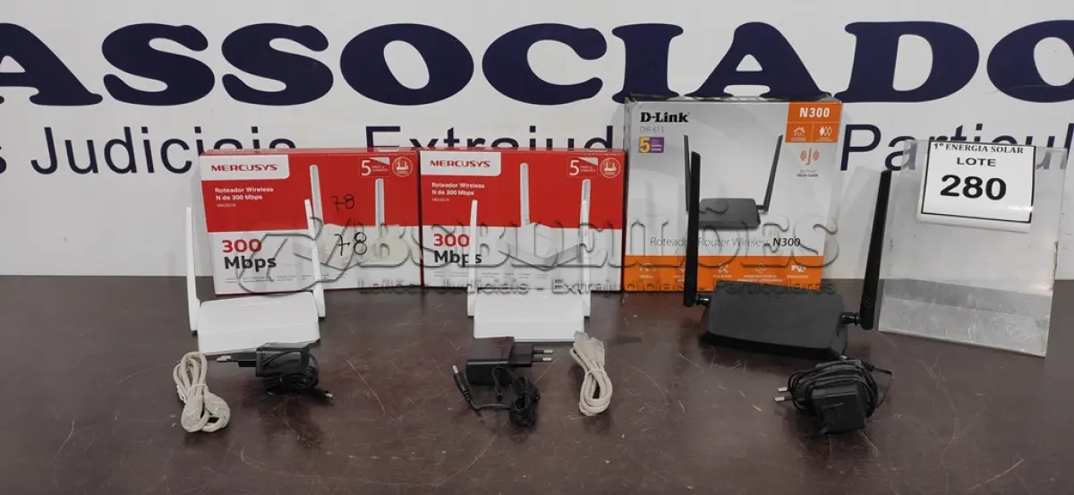 LOTE 280 - 03 ROTEADORES. (NO ESTADO) ATENÇÃO! FAZER A VISITAÇÃO ANTES DE ARREMATAR, NÃO SABEMOS SE FUNCIONA, LEILÃO NÃO TEM GARANTIA E NEM DEVOLUÇÃO, SUJEITO A POSSÍVEIS AVARIAS VISÍVEIS/OCULTAS E/OU AUSÊNCIA DE COMPONENTES.